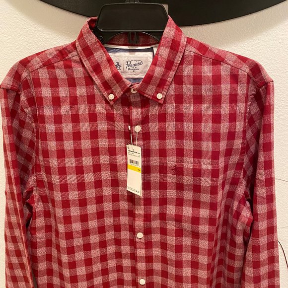 SOLD***Original Penguin Men's Red Gingham Long Sleeve Button Down Shirt - M - Picture 3 of 12